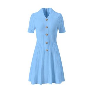 D150 Đầm Dệt Kim Polo Chữ A Nữ Tay Ngắn Khóa Kéo Eo Chiết Tôn Dáng Thanh Lịch Hàn Quốc Size XS S M L XL
