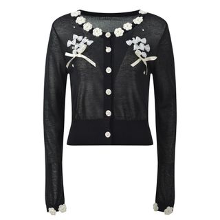 NPA Maison Áo Cardigan Dệt Kim Ice Silk Cổ Tròn Đính Hoa Nổi 3D Tay Dài Thanh Lịch Phong Cách Hàn Quốc - Size S M L