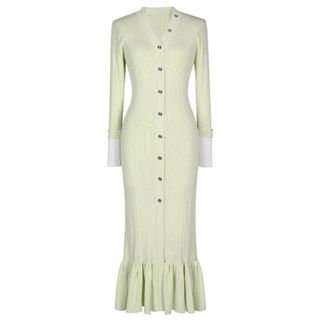 ELVIA Đầm Dệt Kim Nữ Cổ V Tay Dài Đầm Đuôi Cá Dài Thanh Lịch Co Giãn Mềm Mại Công Sở S M L XL