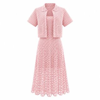ELVIA Set Đầm Dệt Kim Hai Dây Cardigan Crochet Đính Đá Sang Trọng Ôm Eo Nữ Tính Hàn Quốc S M L XL