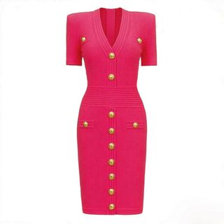 D148 Đầm Dệt Kim Nữ Cổ V Body Ôm Tôn Dáng Tay Ngắn Viscose Cao Cấp Thanh Lịch Công Sở Size S-XL