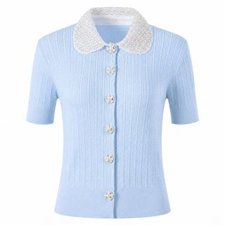 ORVIA Áo Dệt Kim Cổ Búp Bê Đính Ngọc Trai Phong Cách Quiet Luxury - Size S M L
