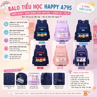 🧸 BALO TIỂU HỌC A795 – Nhiều Ngăn, Có Kính Phối Gấu, Đi Học Cực Xinh