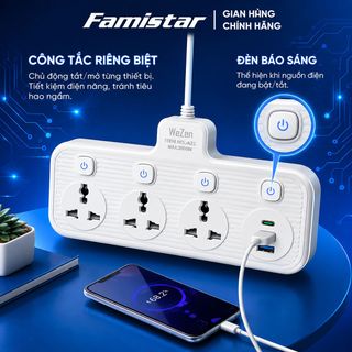 FAMISTAR - Ổ CẮM ĐIỆN ĐA NĂNG 3000W SẠC USB TIỆN LỢI, AN TOÀN & BỀN BỈ, GIÁ SỈ CHỈ TỪ 1 CÁI, BẢO HÀNH 1 ĐỔI 1