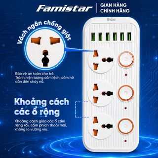 FAMISTAR - Ổ CẮM ĐIỆN ĐA NĂNG 3000W SẠC USB TIỆN LỢI, AN TOÀN & BỀN BỈ, GIÁ SỈ CHỈ TỪ 1 CÁI, BẢO HÀNH 1 ĐỔI 1