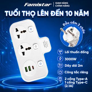 FAMISTAR - Ổ CẮM ĐIỆN ĐA NĂNG 3000W SẠC USB TIỆN LỢI, AN TOÀN & BỀN BỈ, GIÁ SỈ CHỈ TỪ 1 CÁI, BẢO HÀNH 1 ĐỔI 1