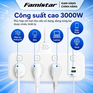 Ổ cắm điện FAMISTAR đa năng tích hợp cổng usb type C tiện lợi bền bỉ và chống giật an toàn, giá sỉ tốt, phân phối toàn quốc