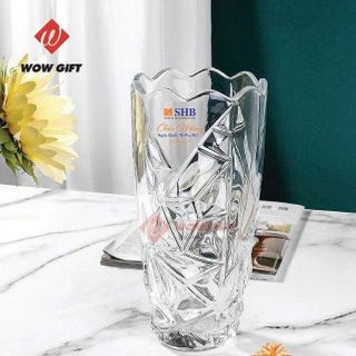 BÌNH CẮM HOA THỦY TINH CAO CẤP 30cm HỌA TIẾT PHA LÊ (T8)