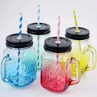 LY THUỶ TINH 450ml CÓ QUAI KÈM ỐNG HÚT (T48)