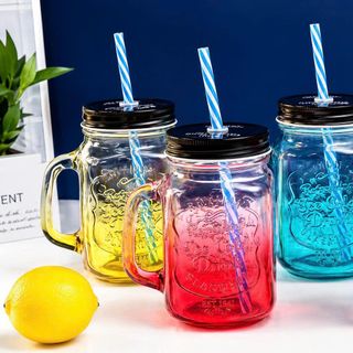 LY THUỶ TINH 450ml CÓ QUAI KÈM ỐNG HÚT (T48)