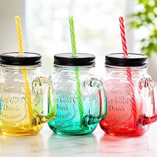 LY THUỶ TINH 450ml CÓ QUAI KÈM ỐNG HÚT (T48)
