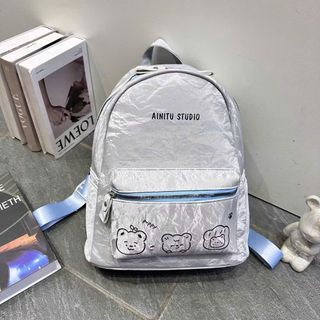 🧸 BALO NHUNG W921 – Hình Gấu Cute, Size 40 Rộng Rãi, Đựng Vừa A4 Và Laptop