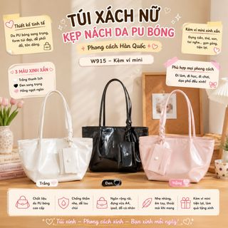 👜 Túi Xách Nữ W915 Da PU Bóng Kèm Ví Mini – Dáng Công Sở Thanh Lịch, Sang Xịn