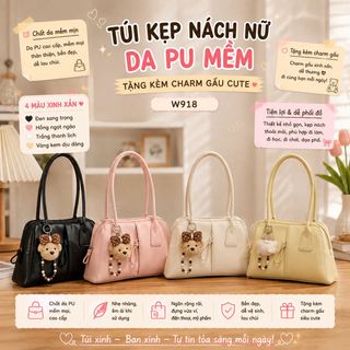 🧸 Túi Xách Nữ W918 Da PU Mềm Tặng Charm Gấu Cute – Kẹp Nách Đeo Vai Hàn Quốc