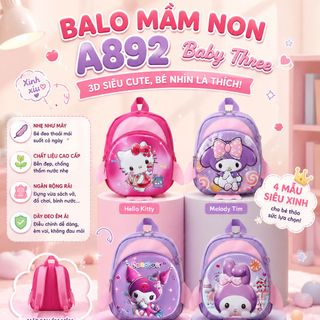 🎒 BALO MẦM NON A892 – Baby Three 3D Siêu Cute, Bé Nhìn Là Thích!