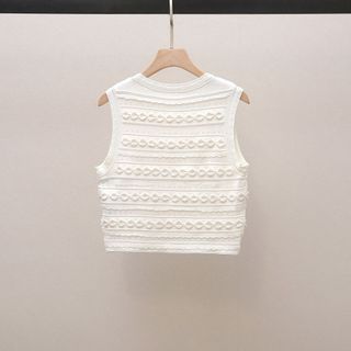 S169 Set Nữ Dệt Kim 2 Món Áo Gile Không Tay + Chân Váy Midi Xẻ Tà DY10487, Màu Trắng Kem, Size S M L