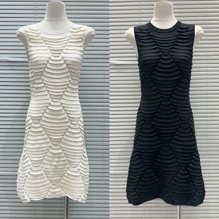 D177 Đầm Len Dệt Kim Nữ  Không Tay Ôm Body Nhấn Eo Vân Nhăn 3D Dáng Ngắn Thanh Lịch Size S M L