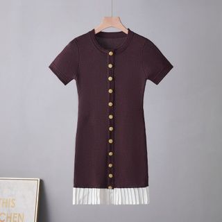 D189 Đầm Nữ Tiểu Thư Pháp Tay Ngắn Phối Màu, Cài Nút Thanh Lịch Size S–L
