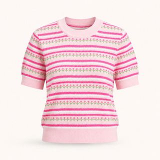 A193 Áo Len Dệt Kim Nữ Tay Ngắn Cổ V, Chất Lụa Băng Mỏng Thoáng Khí, Họa Tiết Sọc, Freesize