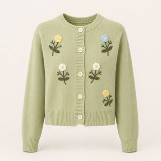 A191 Áo Cardigan Len Nữ Đính Hoa Nổi 3D Cổ Tròn Dài Tay Phong Cách Hàn Quốc Freesize