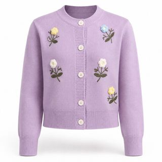 A191 Áo Cardigan Len Nữ Đính Hoa Nổi 3D Cổ Tròn Dài Tay Phong Cách Hàn Quốc Freesize