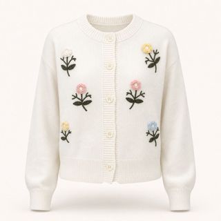 A191 Áo Cardigan Len Nữ Đính Hoa Nổi 3D Cổ Tròn Dài Tay Phong Cách Hàn Quốc Freesize