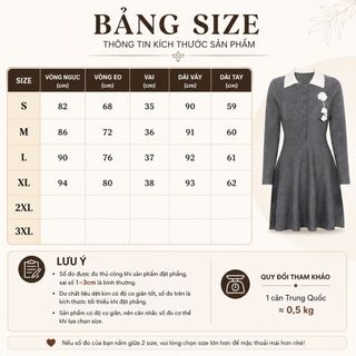 D186 Đầm Len Dệt Kim Nữ Ôm Dáng Đính Hoa 3D Cổ Bẻ Tay Dài Thanh Lịch Size S-XL