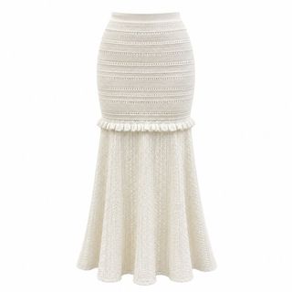 S183 Set Cardigan Dệt Kim Nữ & Chân Váy Dài Viền Bèo Nút Kim Loại Thanh Lịch Công Sở Size S-XL