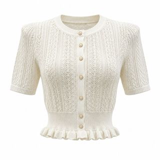 S183 Set Cardigan Dệt Kim Nữ & Chân Váy Dài Viền Bèo Nút Kim Loại Thanh Lịch Công Sở Size S-XL