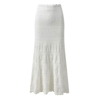 C182 Set Áo Cardigan Chân Váy Dệt Kim Nữ 266115 Màu Trắng Ngà Đính Đá Nút Kim Loại Thanh Lịch Size S-XL