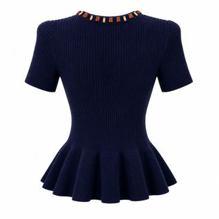 A181 Áo Dệt Kim Nữ Đính Đá Cổ Tròn Peplum 267184 – Màu Xanh Navy – Size S/M/L/XL