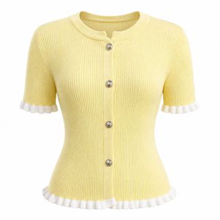 A178 Áo Cardigan Dệt Kim Nữ  Phối Màu Dáng Ôm Nhấn Eo Tay Lửng Phong Cách Tiểu Thư Thanh Lịch Size S M L XL