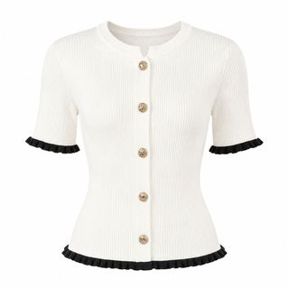 A178 Áo Cardigan Dệt Kim Nữ  Phối Màu Dáng Ôm Nhấn Eo Tay Lửng Phong Cách Tiểu Thư Thanh Lịch Size S M L XL