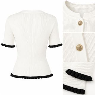 A178 Áo Cardigan Dệt Kim Nữ Phối Màu Dáng Ôm Nhấn Eo Tay Lửng Phong Cách Tiểu Thư Thanh Lịch Size S M L XL