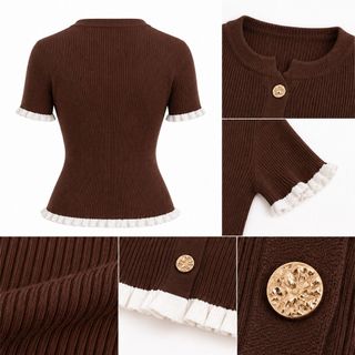 A178 Áo Cardigan Dệt Kim Nữ  Phối Màu Dáng Ôm Nhấn Eo Tay Lửng Phong Cách Tiểu Thư Thanh Lịch Size S M L XL