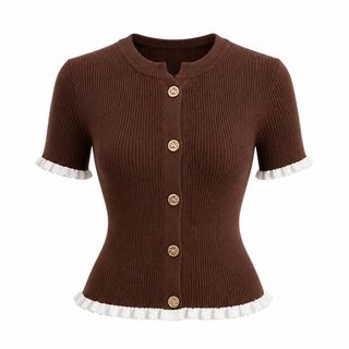 A178 Áo Cardigan Dệt Kim Nữ  Phối Màu Dáng Ôm Nhấn Eo Tay Lửng Phong Cách Tiểu Thư Thanh Lịch Size S M L XL