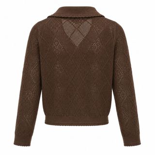 B176 Áo Cardigan Dệt Kim Nữ Cổ V Đính Hoa Hạt Ngọc Họa Tiết Quả Trám Tay Dài Ôm Dáng Thanh Lịch S M L