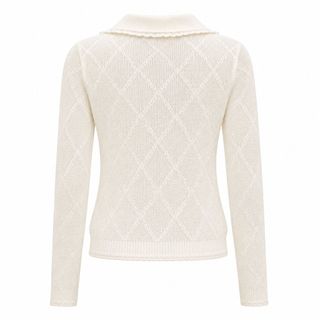 B176 Áo Cardigan Dệt Kim Nữ Cổ V Đính Hoa Hạt Ngọc Họa Tiết Quả Trám Tay Dài Ôm Dáng Thanh Lịch S M L