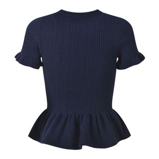 A175 Áo Len Dệt Kim Nữ Cổ Tròn Cài Nút Lệch 258001 Dáng Ngắn Ôm Eo Phối Gấu Bèo Thanh Lịch S M L