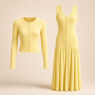 A172 Set Áo Cardigan Dệt Kim Cổ Tròn Đính Hạt & Đầm Sát Nách Hở Lưng Nữ Ôm Dáng Thanh Lịch S-XL
