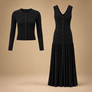 A172 Set Áo Cardigan Dệt Kim Cổ Tròn Đính Hạt & Đầm Sát Nách Hở Lưng Nữ Ôm Dáng Thanh Lịch S-XL
