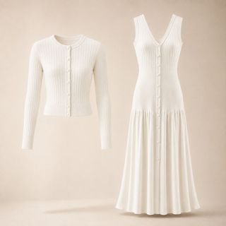 A172 Set Áo Cardigan Dệt Kim Cổ Tròn Đính Hạt & Đầm Sát Nách Hở Lưng Nữ Ôm Dáng Thanh Lịch S-XL
