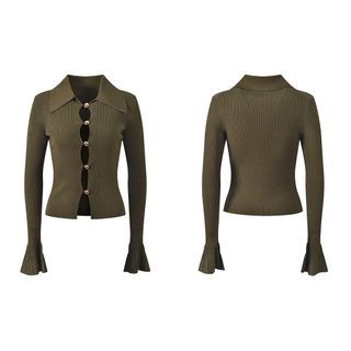 S170 Set Nữ Dệt Kim 2 Món Áo Cardigan Cổ Bẻ Tay Loe + Chân Váy Đuôi Cá Midi Thanh Lịch Công Sở Size S M L