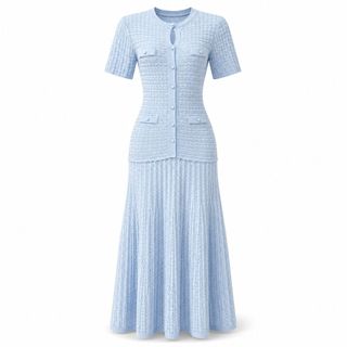 D166 Đầm Dài Nữ Phong Cách Pháp Cổ Tròn Chiết Eo Dáng A Thanh Lịch Tay Ngắn/Tay Dài Size S-XL