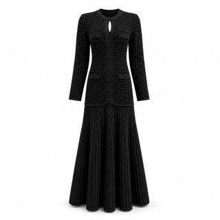 D166 Đầm Dài Nữ Phong Cách Pháp Cổ Tròn Chiết Eo Dáng A Thanh Lịch Tay Ngắn/Tay Dài Size S-XL