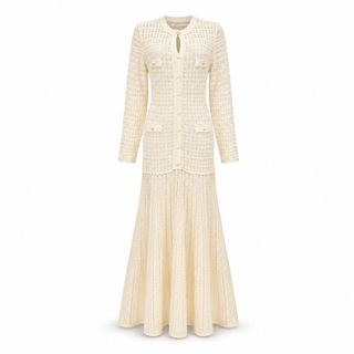 D166 Đầm Dài Nữ Phong Cách Pháp Cổ Tròn Chiết Eo Dáng A Thanh Lịch Tay Ngắn/Tay Dài Size S-XL