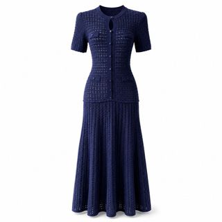 D166 Đầm Dài Nữ Phong Cách Pháp Cổ Tròn Chiết Eo Dáng A Thanh Lịch Tay Ngắn/Tay Dài Size S-XL