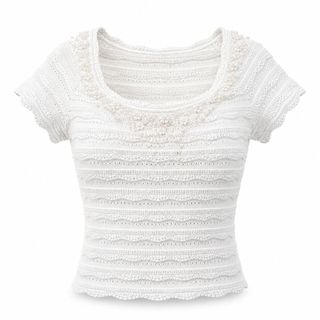 A168 Áo Dệt Kim Nữ Ice Silk Móc Hoa Đính Hạt Dáng Ngắn Tay Lửng Thanh Lịch Size S M L