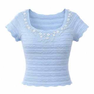 A168 Áo Dệt Kim Nữ Ice Silk Móc Hoa Đính Hạt Dáng Ngắn Tay Lửng Thanh Lịch Size S M L