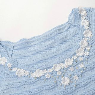 A168 Áo Dệt Kim Nữ Ice Silk Móc Hoa Đính Hạt Dáng Ngắn Tay Lửng Thanh Lịch Size S M L